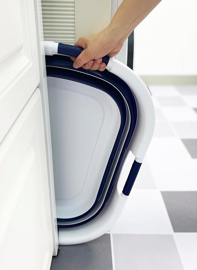 SAMMART 40L (10.5 gallon) Collapsible Plastic Laundry Hamper - Foldable Pop Up Storage Container/Organizer - Portable Washing Tub - Space Saving Basket (1, White/Starry Blue)