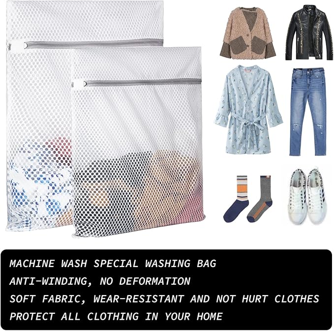 SUERIV Extra Large Honeycomb Mesh Laundry Bag125gsm Net Fabric Durable and Reusable Delicate Wash Bag,Travel Organization Bag for Lingerie,Clothes,Jeans,Bath Towel,Sock (2Large, 3Medium)