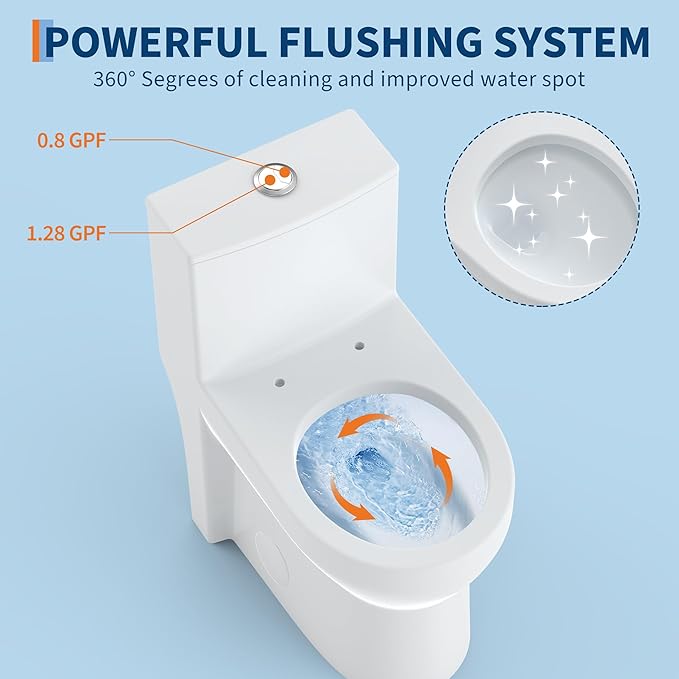 19" Tall One-Piece Round Toilet with ADA Comfort Height, 0.8/1.28L GPF Dual Flush & 12" Rough-In | High Bowl Design for Seniors in White