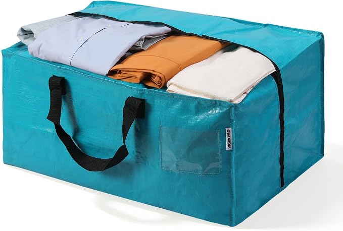 WORKPRO 1 Pack Extra Large Moving Bags with Backpack Straps & Handles | Heavy Duty Moving Storage Bags, Blue, Double Zippers for Moving, Dorm, Closet Storage, Travel & Space Saving