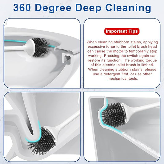 Electric Toilet Brush,Silicone Toilet Brush,Toilet Bowl Brush and Holder Set with Ventilated Holder,Toilet Brush, Floor Standing, Wall Mounted Without Drilling，Rechargeable