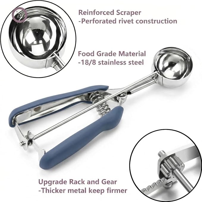 Ice Cream Scoop, 18/8 Stainless Steel Cookie Scoop, Cookie Scoops for Baking, 2 Tbsp/ 30 ml/ 1 oz Cookie Dough Scoop, Cookie Scooper for Baking(#40 Midnight Blue)