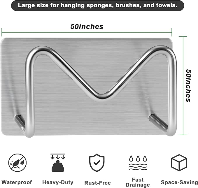 Luckyiren 2-Pack Stainless Steel Sponge Holder, Kitchen Sink Caddy Organizer, SUS304 Rustproof, Brushed Finish