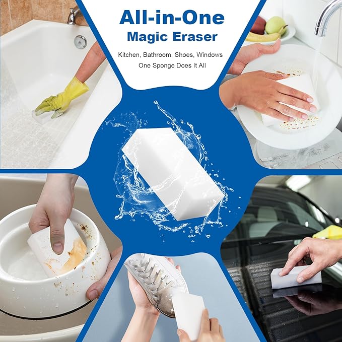 21-Pack Extra-Thick Melamine Cleaning Sponges | 3.94 x 2.76 x 1.18 in, water-activated, non-scratch, for kitchen and bathroom use