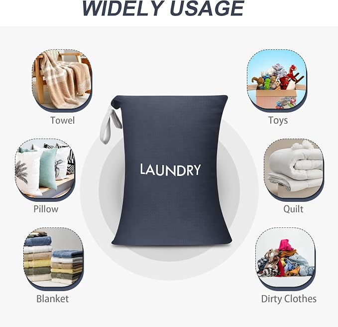 Wiseboy 120L Extra Large Travel Laundry Bag with Heavy-Duty Zipper, Navy | Water-Resistant Nylon Dirty Clothes Organizer for College Dorm, Camping, Tear-Resistant Storage Bag for Laundry Mat & Moving
