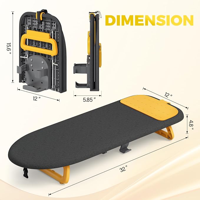 KINGBOARD Small Ironing Board with Iron Holder,12x32 Black & Orange | Tabletop Ironing Board with Heat Resistant Cover, Foldable Mini Iron Board with Non-Slip Feet, Easy Storage for Travel & Dorm