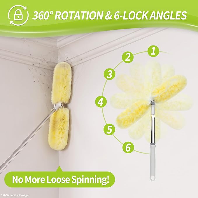 IVYROLL Dual Head Duster with Extended Handle 6 ft | Lockable Extendable Duster Kit with Extension Pole for High Ceiling Fan & Wall, 8 Refills