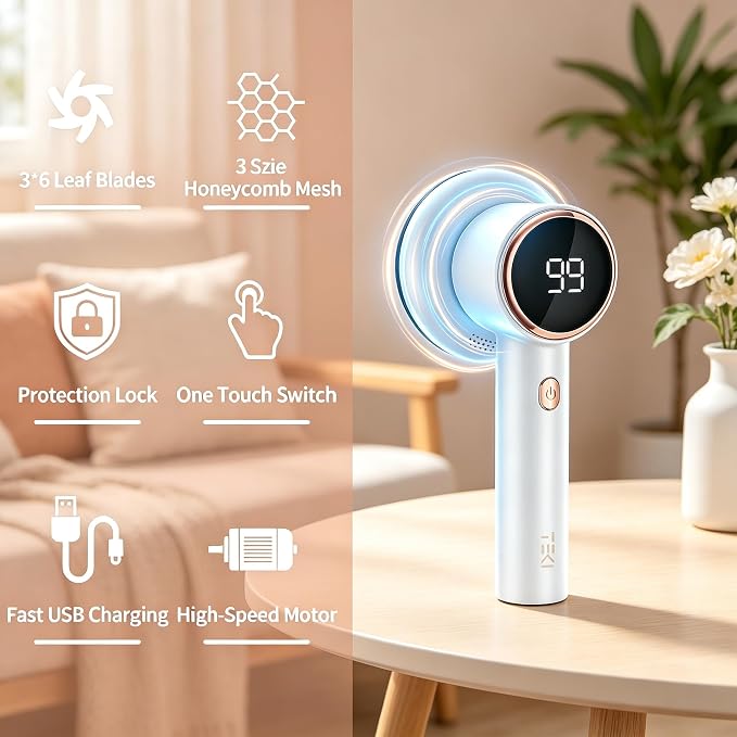 Fabric Shaver, 2-Speed Digital Lint Remover, 6-Blade, Rechargeable, White | sweater defuzzer pilling remover fuzz ball electric clothes cordless for furniture couch upholstery pet hair portable