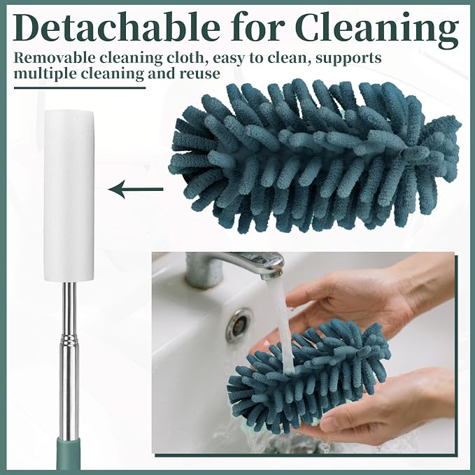 2 PCS Car Interior Duster with Extension Pole, Dusters for Cleaning | Microfiber Car Dusters with Bendable Head, Duster Interior & Exterior Scratch Free for Vehicle, Offices, Window (Nude Blue)