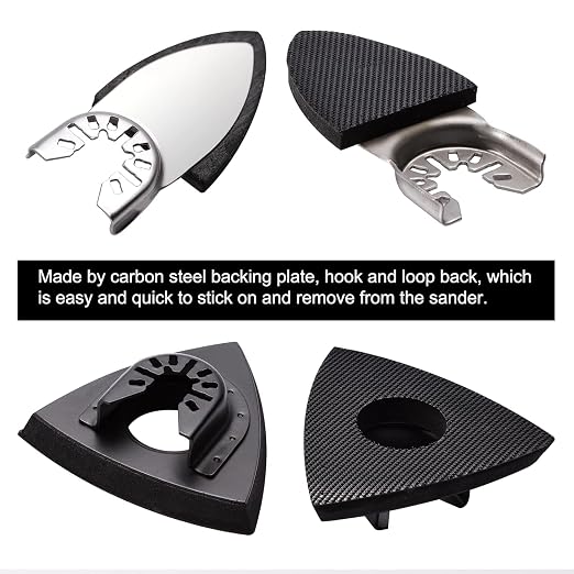 Oscillating Tool Sanding Pads Kit 114Pcs | 2Pcs Triangle Sanding Pads and 2Pcs Finger Sanding Pad, 110Pcs Multitool Sandpaper Set, Grit Fit for Finishing Wood Sanding