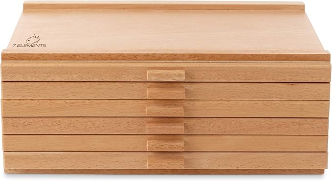 7 Elements 12 Drawer Wooden Artist Storage Supply Box for Pastels, Pencils, Pens, Markers, Brushes and Tools