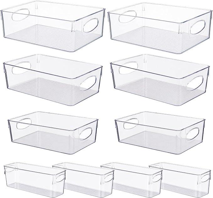UFORU 10 Pack Clear Pantry Organizers and Storage, Stackable Plastic Storage Bins with Handles, Clear Storage Bins for Kitchen, Fridge, Freezer, Cabinet and Containers for Pantry Organization