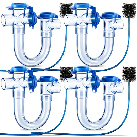 4 Pack 3/4 Inch Standard Condensate Trap with Cleaning Brush, PVC U Trap for HVAC Systems, Air Conditioner, Effectively Drains Condensate (Clear)