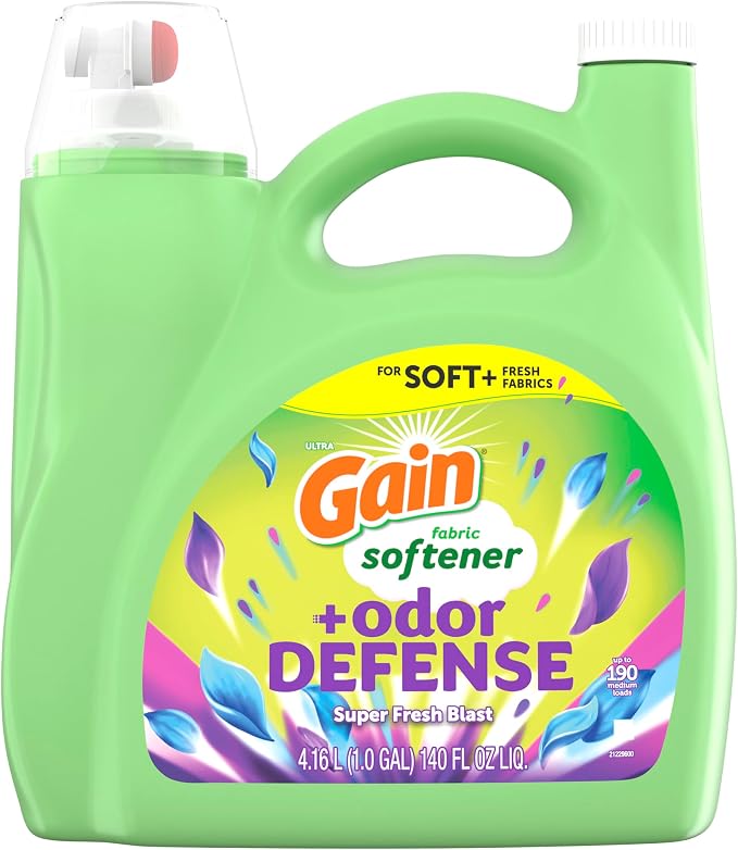 Gain Super Fresh Blast Liquid Odor Defense Fabric Softener, 140 FL OZ 190 Load, Softening Laundry Conditioner for 2 in 1 Freshness plus Odor Protection