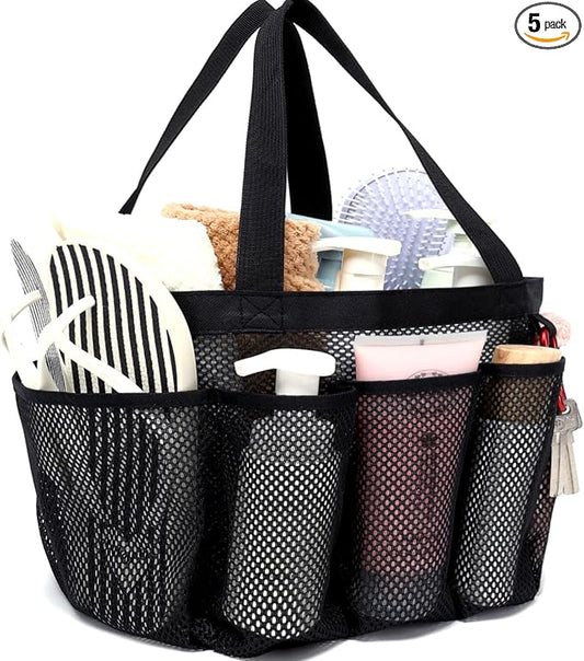 GYEUKHAM Mesh Shower Caddy Portable for College Dorm, Quick Dry Hanging Shower Bag with 8 Pockets, Bathroom Tote Organizer for Gym, Travel, Camping, Black
