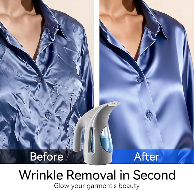 HiLIFE Steamer for Clothes, Portable Handheld Garment Wrinkle Remover, 240ml Big Capacity, 700W, Strong Penetrating Steam, for Home, Office and Travel, ONLY FOR 120V, Silver Gray