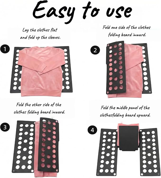Mini Toddler Shirt Folding Board - Ages 1-7 Black, Builds Independence | great for Montessori laundry, lightweight PP, smooth rounded edges, quick & simple, develops confidence & skills, stores flat