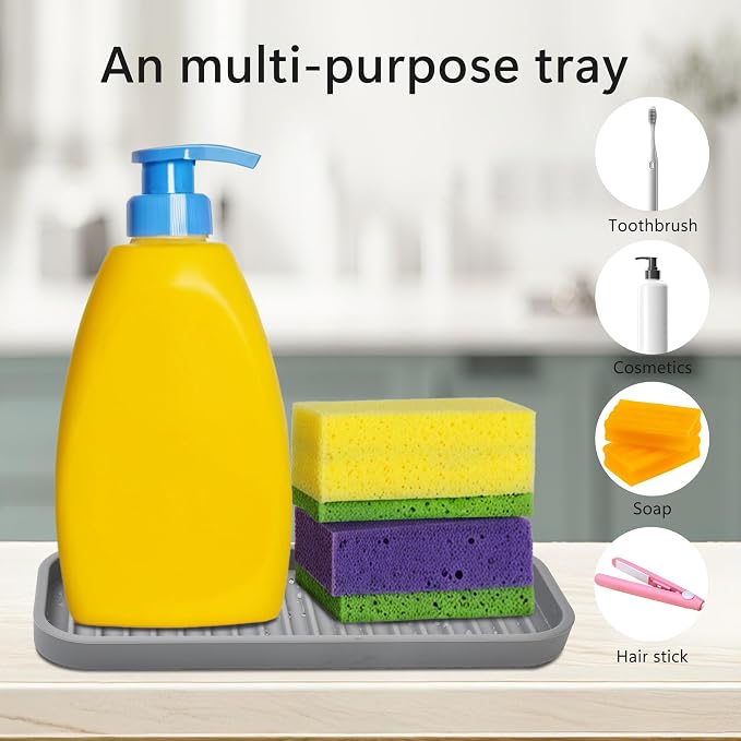 Mofason Silicone Soap Tray - Kitchen Soap Tray Sponge Tray 2 Pack Mist | Bathroom kitchen finishing tray, travel soap holder, soap and sponge sink organizer; for bar soap holder, dish sponge holder