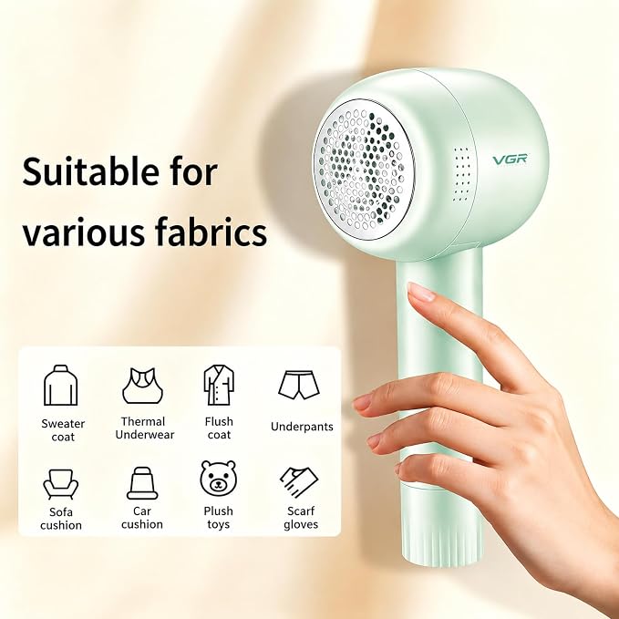 VGR 813 Rechargeable Fabric Shaver,6-Blade Lint Remover,Green | Cordless Clothes Lint Remover for Sweaters, Blankets, Couch, at home or while traveling
