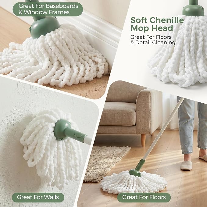 DEANIC 4-in-1 Window Squeegee Duster Mop with Holder Wall Mount Set | Cleaning Kit with Extendable Handle(43 inch to 49inch) for Ceiling Fans, Blinds,Glass,Floors and Home Cleaning