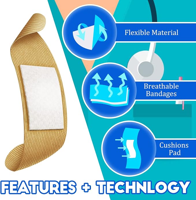 BBTO Assorted Styles Flexible Fabric Adhesive Bandages Small Breathable Fingertip Bandages Cloth Elastic Knuckle Bandages Various Sizes Spot Bandage for First Aid and Wound Care(360 Pcs)