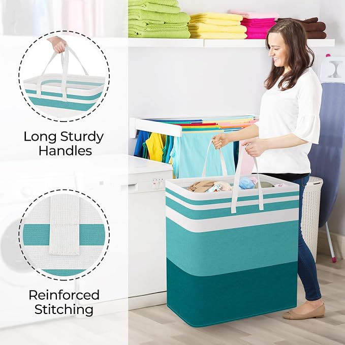 StorageRight Laundry Basket Hamper, 125L Collapsible Clothes Storage, Green | Freestanding Clothes Hampers, Foldable design, with Easy Carry Handles, For Laundry, Bedroom, Dorm, Clothing, Towels, Toys