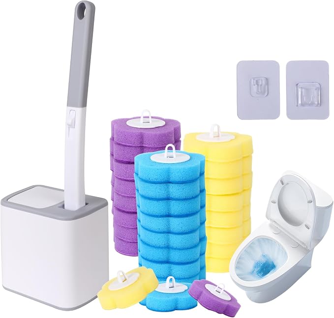 Disposable Toilet Brush with 24 Toilet Wand Refills，Powerful Cleaning | Toilet Bowl Cleaning System,,Disposable Toilet Cleaner,for Toilet Bowl Cleaners,Bathroom Cleaning