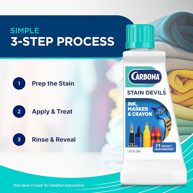 Carbona Stain Devils® #3 | Ink, Marker & Crayon | Professional Strength Laundry Stain Remover | Multi-Fabric Cleaner | Safe On Skin & Washable Fabrics | 1.7 Fl Oz, 3 Pack