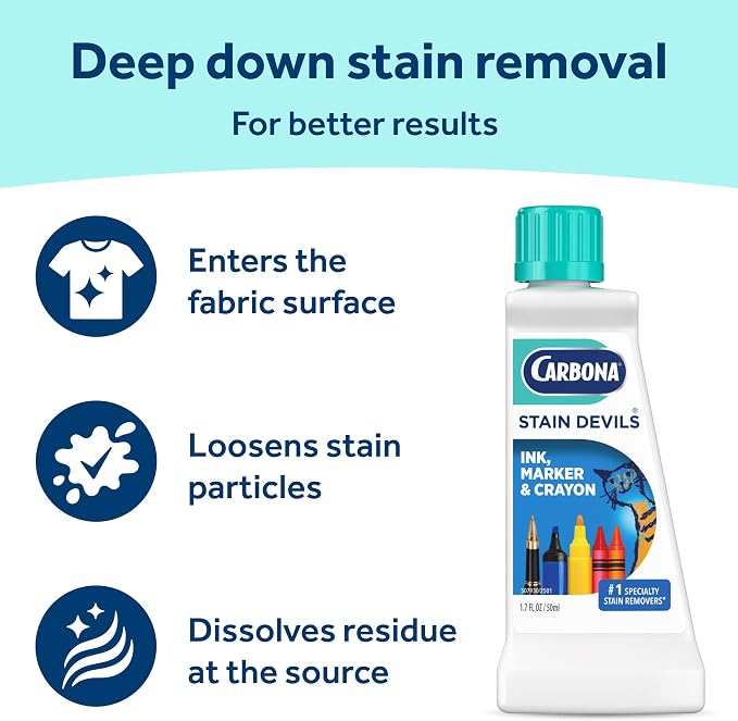 Carbona Stain Devils #3 (1.7 Fl Oz), Targeted Spot Cleaner for Ink, Marker & Crayon Stains, Safe on Skin & Washable Fabrics