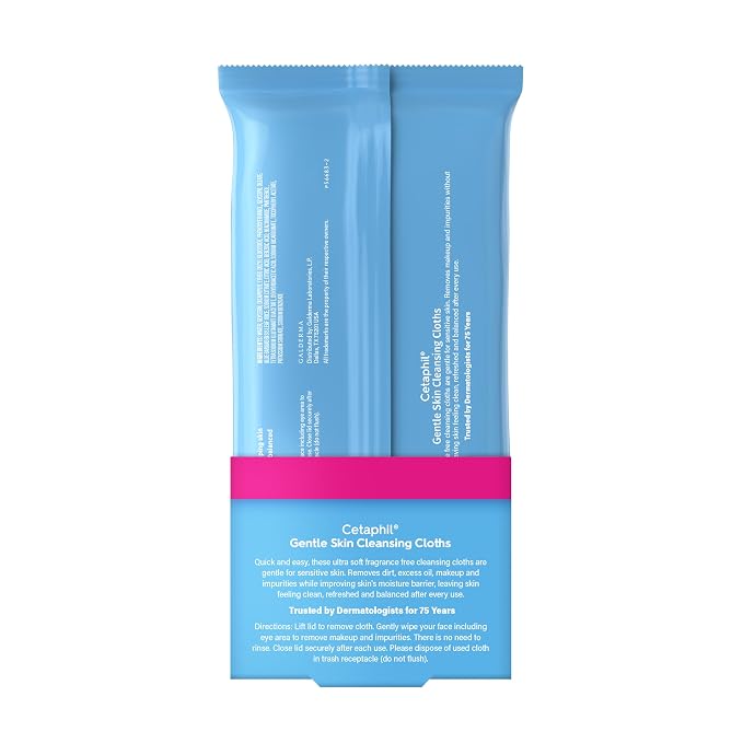 Cetaphil Face and Body Wipes, Gentle Skin Cleansing Cloths, 50 Count, Twin Pack, for Dry, Sensitive Skin, Flip Top Closure, Great for the Gym, Travel, in the Car, Hypoallergenic, Fragrance Free