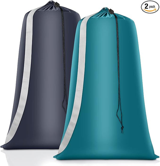 Coomee Heavy Duty Laundry Bag, 2 Pack XL Nylon Laundry Bags with Straps | Extra Large Laundry Bags, Drawstring Closure, Washable Large Dirty Clothes Organizer, Travel Bag Fits a Laundry Hamper
