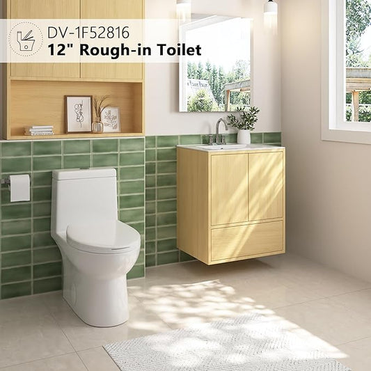 DeerValley Elongated One Piece Toilet with Standard Height Quick Release Seat Dual Flush 1.1/1.6 GPF White 12" Rough In Bathroom Toilet