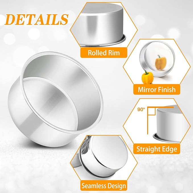 P&P CHEF 4 Inch Cake Pan Set of 4, Stainless Steel Baking Round Cake Pans Tins Bakeware for Birthday Wedding, Leak-proof & Easy Clean, Mirror Finish & Easy Releasing