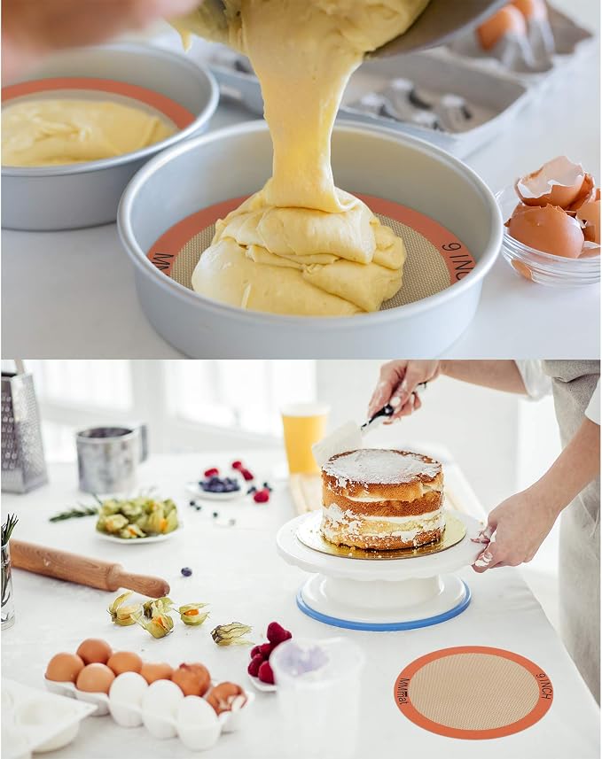 Silicone Baking Mats Set of 2 Round Non-Stick Reusable Air Fryer Linner - Best German Silicone - 9 inch