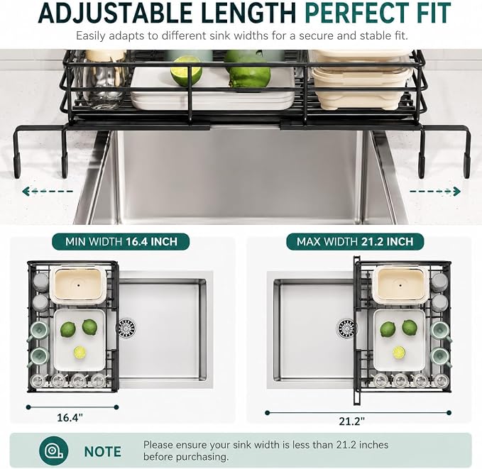 Premium Expandable Dish Drying Rack with Drainboard – 2-in-1 Large Capacity Countertop & Over-Sink Dish Rack, Rust-Resistant Metal