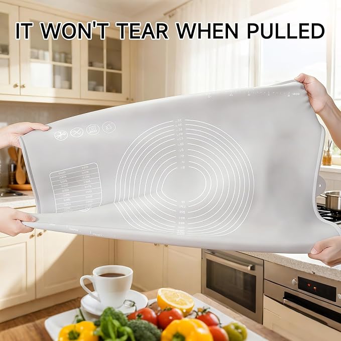 LCOCWMYS Silicone Baking Mat 25"L x 18"W Silicone Baking Mat with Raised Lip, Ideal for Making Pastries, Bread, Cookies, Pizza, Fondant, Pasta