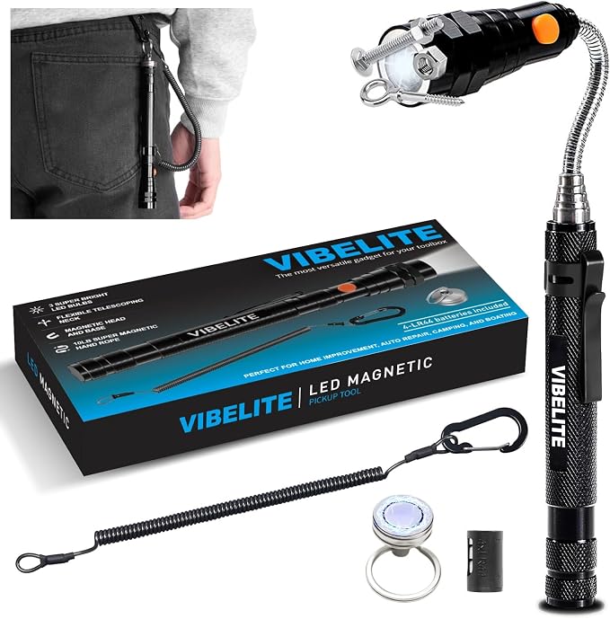 Magnetic Flashlight with Tool Magnetic Lanyard & Telescoping Magnet | Pickup Tool, Cool Gadgets, Gifts for Men, Dad, Husband, Women