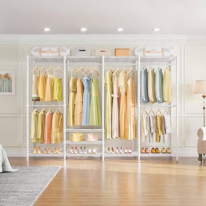 VIPEK V40 Plus Large Clothes Rack, 1300lbs Capacity Sturdy Metal Garment Rack, Clothing Rack with 6 Shelves & 4 Hang Rods, Adjustable Open Wardrobe Closet Organizer for Bedroom/Apartment/Retail, White