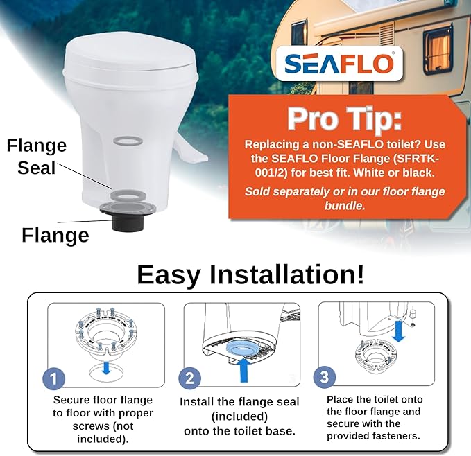 SEAFLO RV Toilet, Residential Height 18.4", Gravity Flush Foot Pedal, Soft Close Seat, Camper Toilet for RV Motorhome Travel Trailer, White, SFRTPH-01-01, 4-Year Warranty