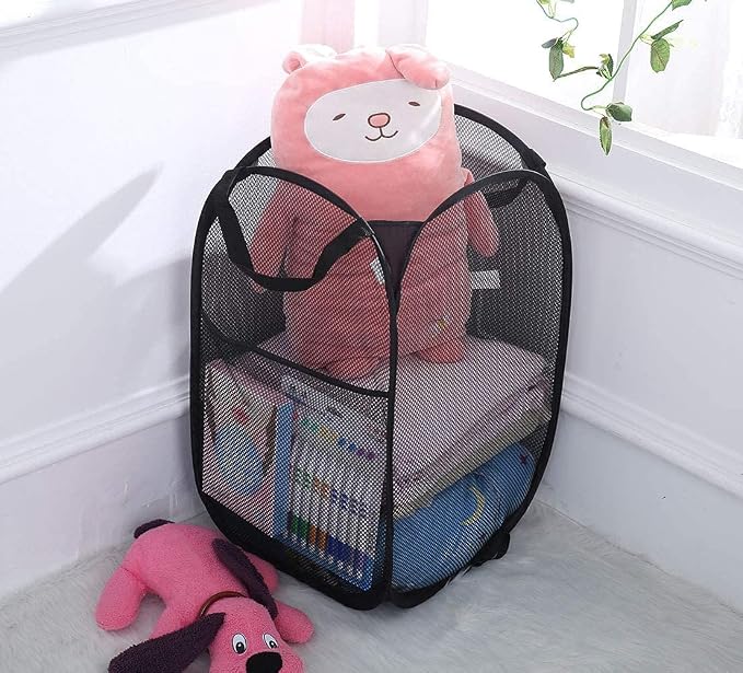 2 Pack Pop Up Laundry Hampers, Collapsible Mesh Laundry Basket, Foldable Clothes Hampers for Bathroom, College Dorm, Travel, Cruise (Black)