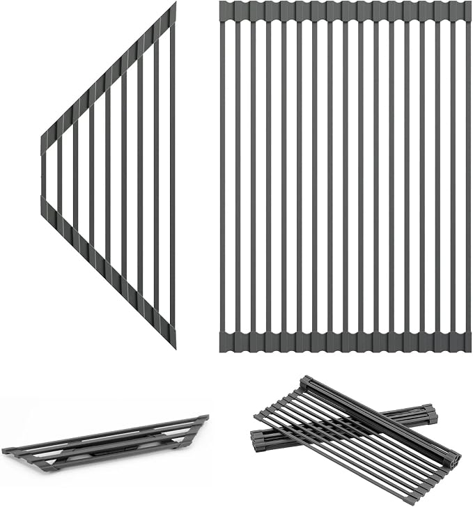 Dowell Over The Sink Roll-Up Dish Drying Rack, Foldable Tube Design, Space Saving Sink Organizer, Sturdy, Easy to Clean, Stylish Look - Triangle+Rectangular - Full Silicone