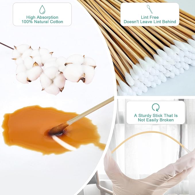 6 Inch Long Cotton Swabs, Pointed or Round Tips for Cleaning | Pointed, Round, and Mixed-Tip Cotton Swab Options with 6 Inch Wooden Handles for Firearm, Electronics, Craft, and Tasks