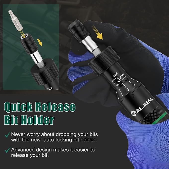 Torque Screwdriver Set 10-60 In-lb, Adjustable Torque Driver Kit | Inch Pound Torque Wrench with S2 Steel Bits & Case – Prevents Over-Tightening for Bike Repair, Scope Mounting & Optics, Green