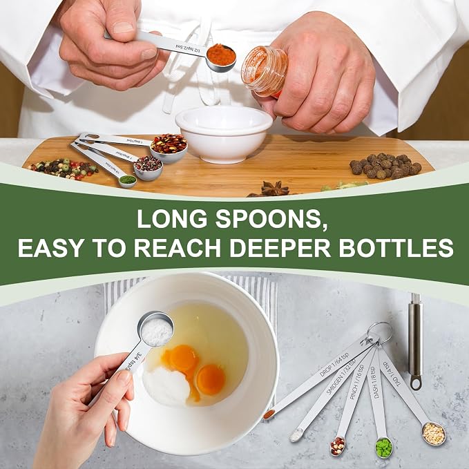 EWFEN Measuring Cups and Spoons Set, 7 Stainless Steel Nesting Measuring Cups & 7 Spoons, 5 Mini Measuring Spoons & 2 Detachable Rings, Kitchen Gadgets for Cooking & Baking, Round