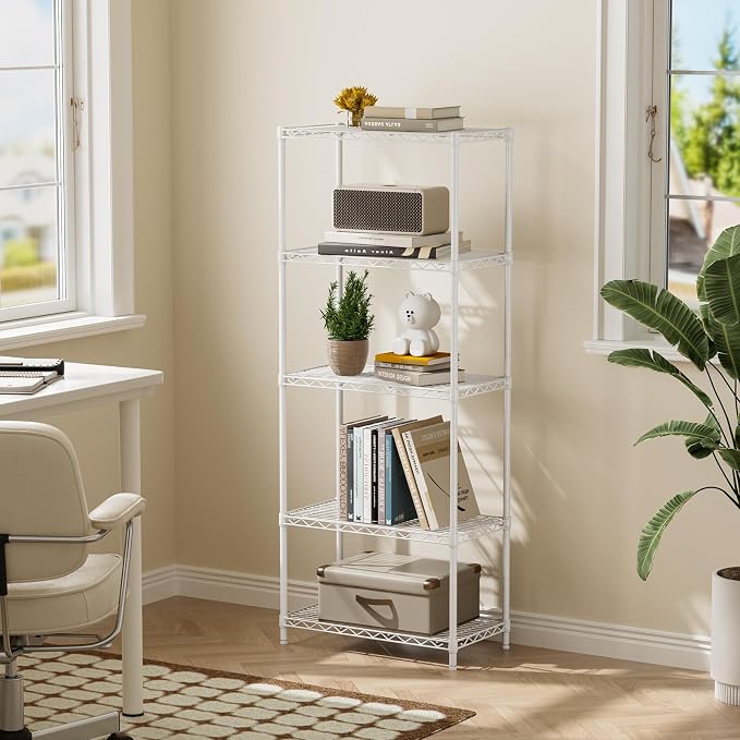 Golpart 5Tier Adjustable Storage Shelves Metal Wire Shelving Standing Shelf | Utility Heavy Duty Unit Rack Closet Organize for Home Kitchen Laundry Room Organization Pantry 12"Dx22"Wx59"H White