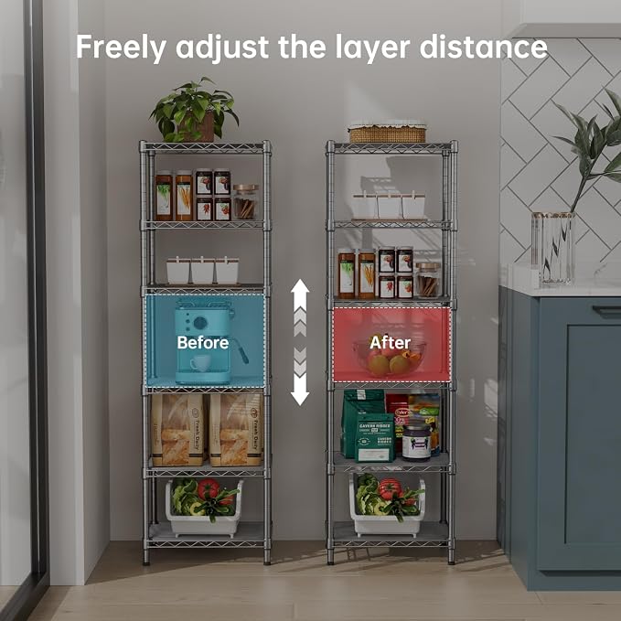 Golpart 6Tier Adjustable Storage Shelves Metal Wire Shelving Standing Shelf | Utility Heavy Duty Unit Rack Closet Organize for Home Kitchen Laundry Room Organization Pantry 10"Dx16"Wx63"H Grey