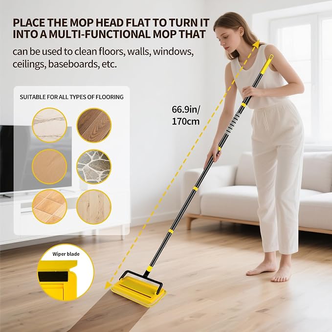 High Ceiling Fan Cleaner Duster for Fans Blades Cleaner with 78.7in Extension Pole Extra Long Handle Cleaning Tool，Reusable Chenille & Microfiber Mop Head for Baseboard Wall Floor Window Glass Wiper