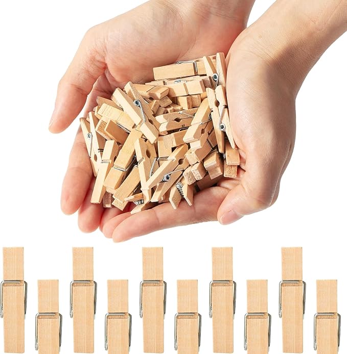 Mr. Pen- Mini Wooden Clothes Pins for Photo, 1.4 Inch, 200 Pack | Small Craft Clips for Card Making, Hanging Pictures, Party Favors, DIY Art Projects, Miniature Decorations, Durable Spring