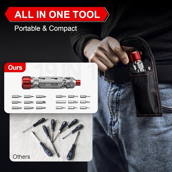 JOREST 19 in 1 Multi Screwdriver, EDC Screwdriver for Computer, Home Repair | Magnetic Multitool Screwdriver with Torx Phillips Hex Flathead, Tool Gifts for Carpenter Technicians, Engineers, DIY Lovers
