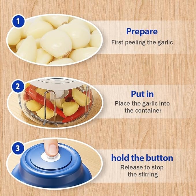 Electric Mini Garlic Chopper Set, 2026 New Small Garlic Chopper Mincer, USB Rechargeable, Wireless Veggie Grinder, Rapidly Garlic Minces Ginger Onion Chili Veggie (Blue, 250ml)